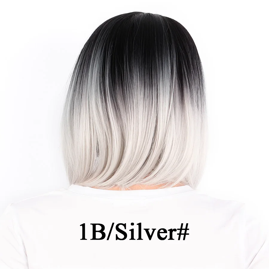 Leeons парик Омбре блонд бордовый серый зеленый Прямые Длинные Синтетические парики для женщин 26 дюймов Косплей парики термостойкий Парик Волокно - Цвет: silver duanbob