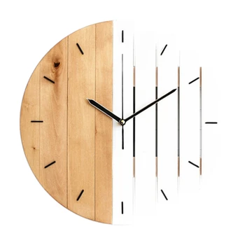 

Wooden Wall Clock Modern Design Vintage Rustic Shabby Clock Quiet Art Watch Home Decoration D