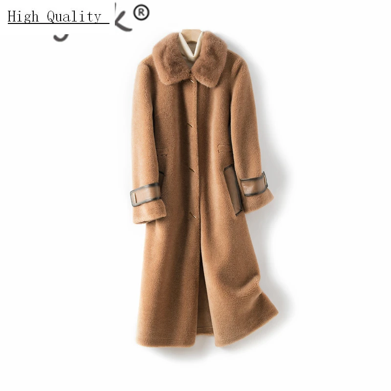 

Winter Coat Women Clothes 2020 Korean Real Fur Coat + Mink Fur Collar Elegant Long Jacket Vintage Ladies Overcoat XM8585