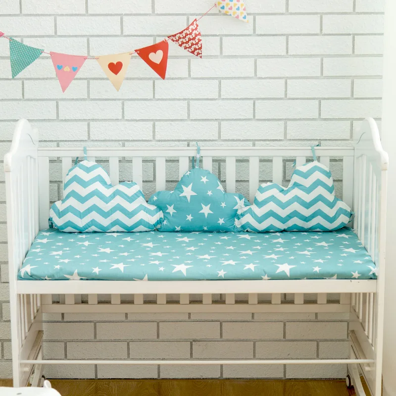 Clouds Shape Bumpers For Baby Crib Bedding Set 3 Pcs Linked Pillows In