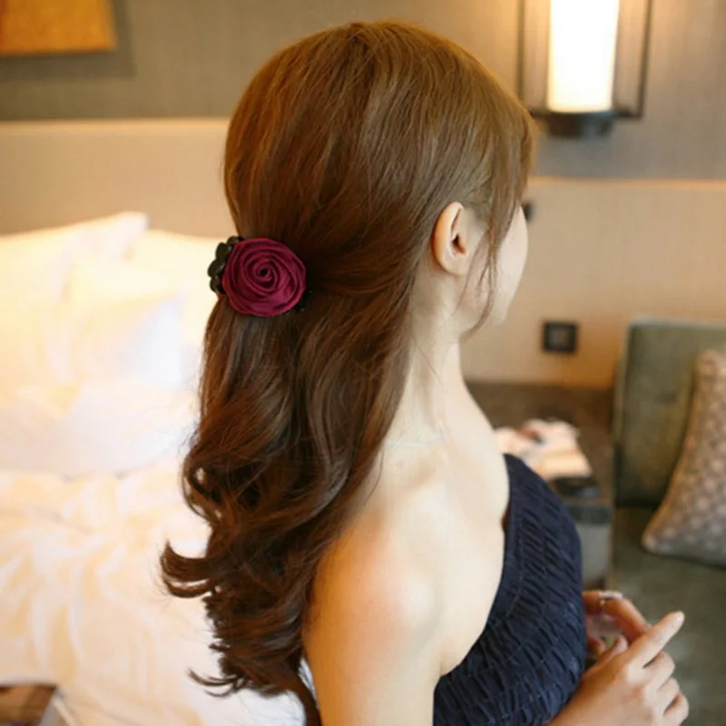 

CYSINCOSPhotograph Prop Female Hairpins Big Flower Women Fashion Hair Clips Cloth Rose Solid Color Women Girls Hair Accessories