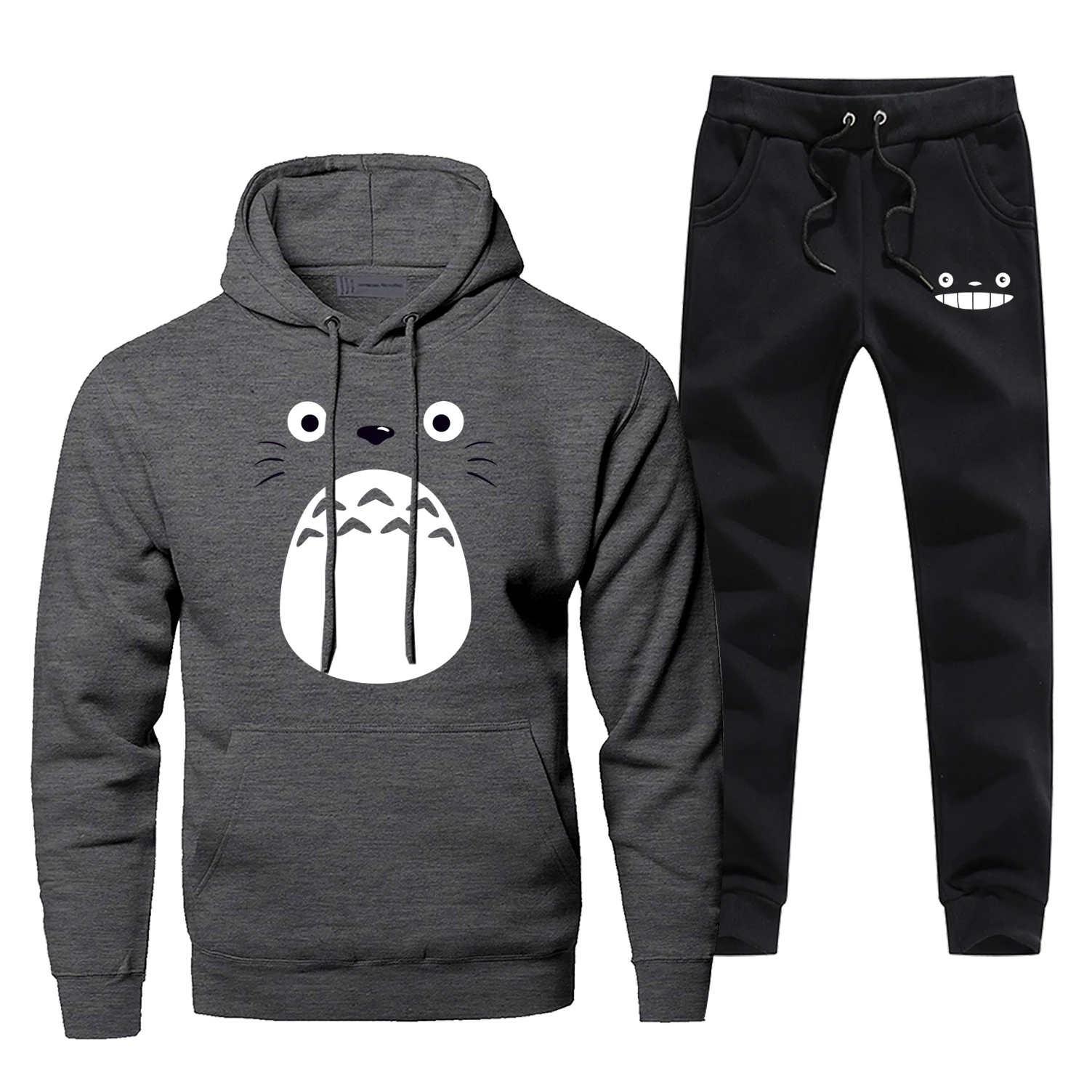 Японское аниме, Мужской полный костюм, спортивный костюм, модная повседневная спортивная одежда Tonari No Totoro, зимние штаны, толстовка, наборы - Цвет: Dark Gray