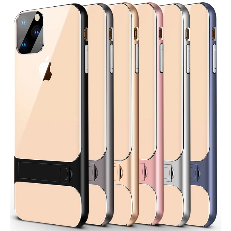 Чехол для Apple iphone 11 мягкий силиконовый + поликарбонатный с подставкой Гибридный