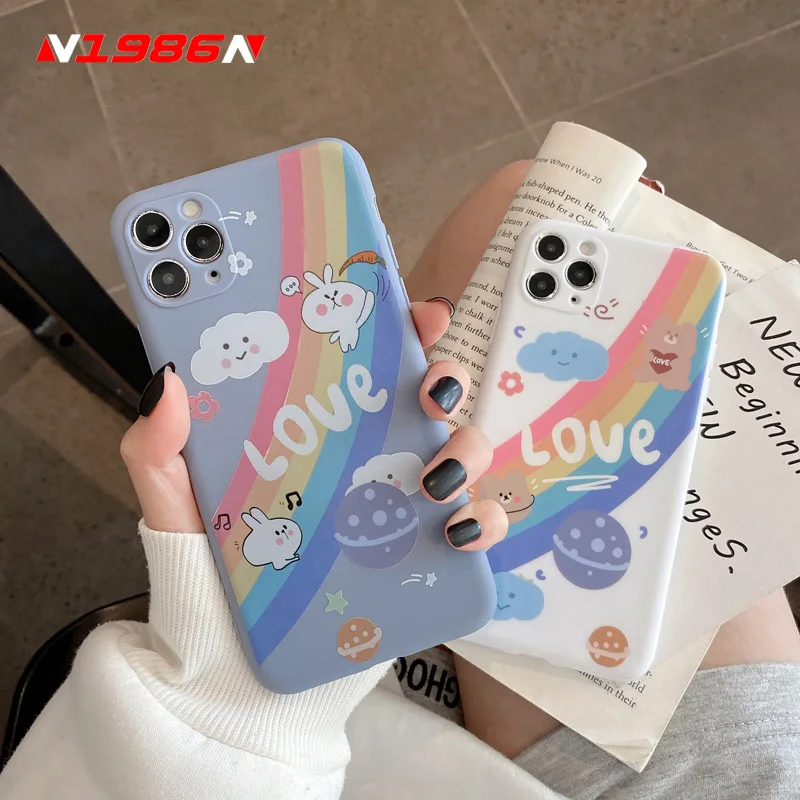 N1986N Phone Case For iPhone 11 Pro X XR XS Max 6 6s 7 8 Plus SE 2020 Fashion Cute Cartoon Rainbow Rabbit Soft tpu For iPhone 11 N1986N Phone Case For iPhone 11 Pro X XR XS Max 6 6s 7 8 Plus SE 2020 Fashion Cute Cartoon Rainbow Rabbit Soft tpu For iPhone 11