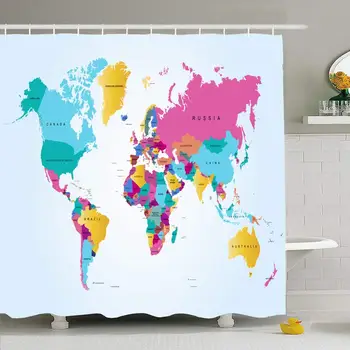 

Shower Curtain Set with Hooks 60x72 Realistic Color World Isolated Map Asia Emblem South Geography Abstract Cartography Textures