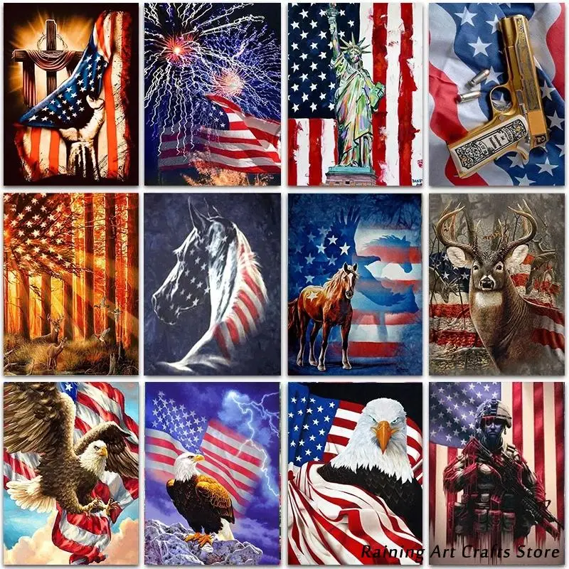 5D Diy Diamond Painting Eagle Deer Horse Embroidery Full Round Square Drill Cross Stitch American Flag Mosaic Picture Home Decor | Дом и сад