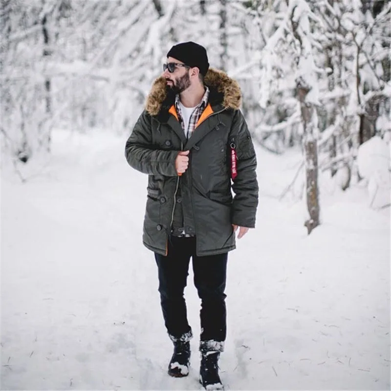 Men Winter Warm Bomber Jackets With Fur Collar Military Thermal Hooded Long Jackets Outwear For Male Parkas Multi Pockets (9)