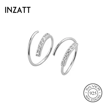 

INZATT Real 925 Sterling Silver Geometric Zircon Hoop Earrings For Fashion Women Party Fine Jewelry Minimalist Cute Accessories