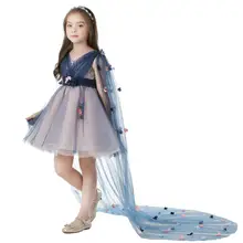 Милое Тюлевое платье с цветочной аппликацией для девочек; бальное платье принцессы с длинным шлейфом; вечерние платья для свадьбы; платья для первого причастия для девочек