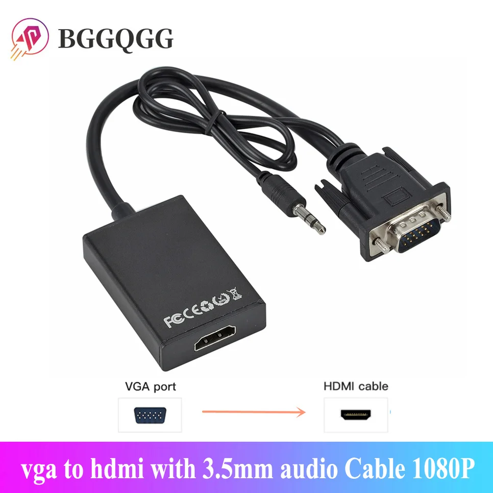 Bggqgg 1080P Hd Vga A Hdmi Con Cavo Audio Da 3.5Mm Adattatore Da Vga A Hdmi Per Pcprojector Ps4 Convertitore Audio Video Da Laptop A Hdtv