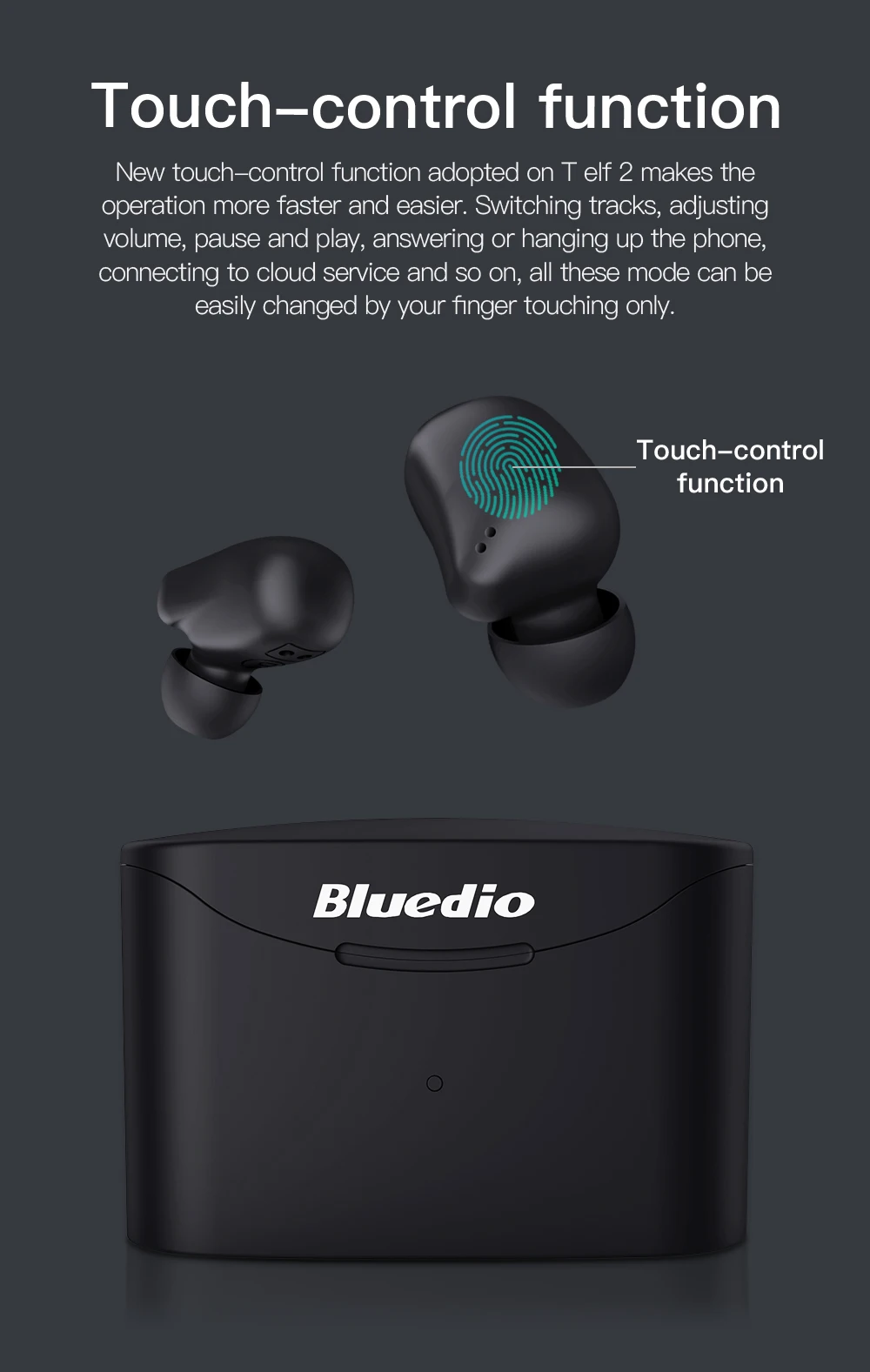 Bluedio wireless bluetooth earphone for phone T-elf 2 TWS stereo sport earbuds headset with charging box built-in microphone