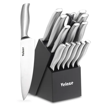 

Velaze 16-Piece Kitchen Premium Stainless Steel Knife Set Sharp Cheaf Meat Steak Knives Scissor Set with Wodden Knife Holder