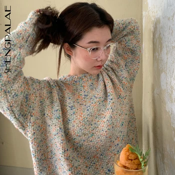 

SHENGPALAE 2020 Korean Early Autumn Women's Round Neck Knitted Pullover Loose Casual Print Long Sleeve Sweater Fashion ZT1408
