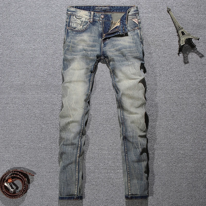 Итальянский Стиль модные Для мужчин джинсы Винтаж Slim Fit Эластичные Классические джинсы Для мужчин джинсовые штаны Высокое качество основные дизайнерские джинсы Homme - Цвет: Retro Color