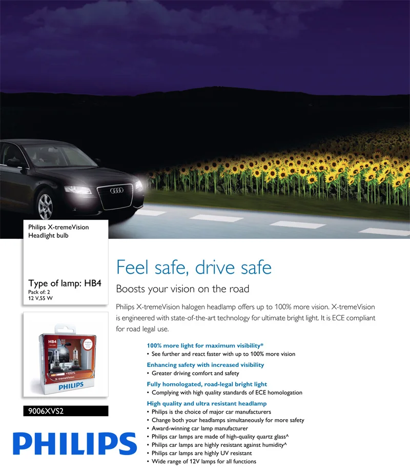 Philips 9006 HB4 12В 55 Вт P22d X-treme Vision фар автомобиля яркие галогенные лампы ECE утвердить более видения 9006XVS2, пара