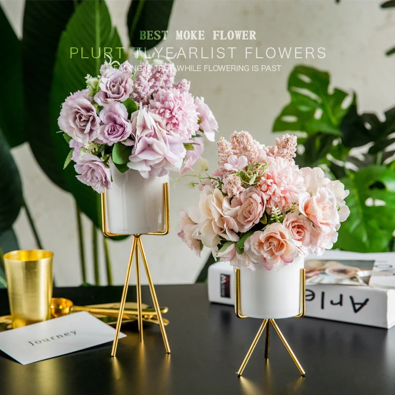 

European Style artificial flower Pot set with vase table decoration indoor artificial potted home decoration fake flower