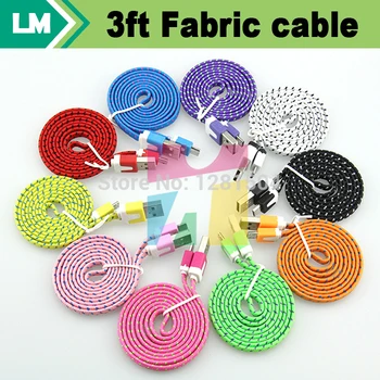 

500pcs/lot New Flat Fabric Braided Micro USB Cable 1M 3FT V8 5PIN Data sync Charger cable For Nokia Samsung S7 S6 S5 S4 HTC
