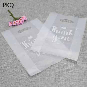 

50pcs Thank you Plastic Bag Plastic Shopping Bags with Handle Plastic Jewelry Pouch Translucent Small Gift Bag Wholesale 20x28cm