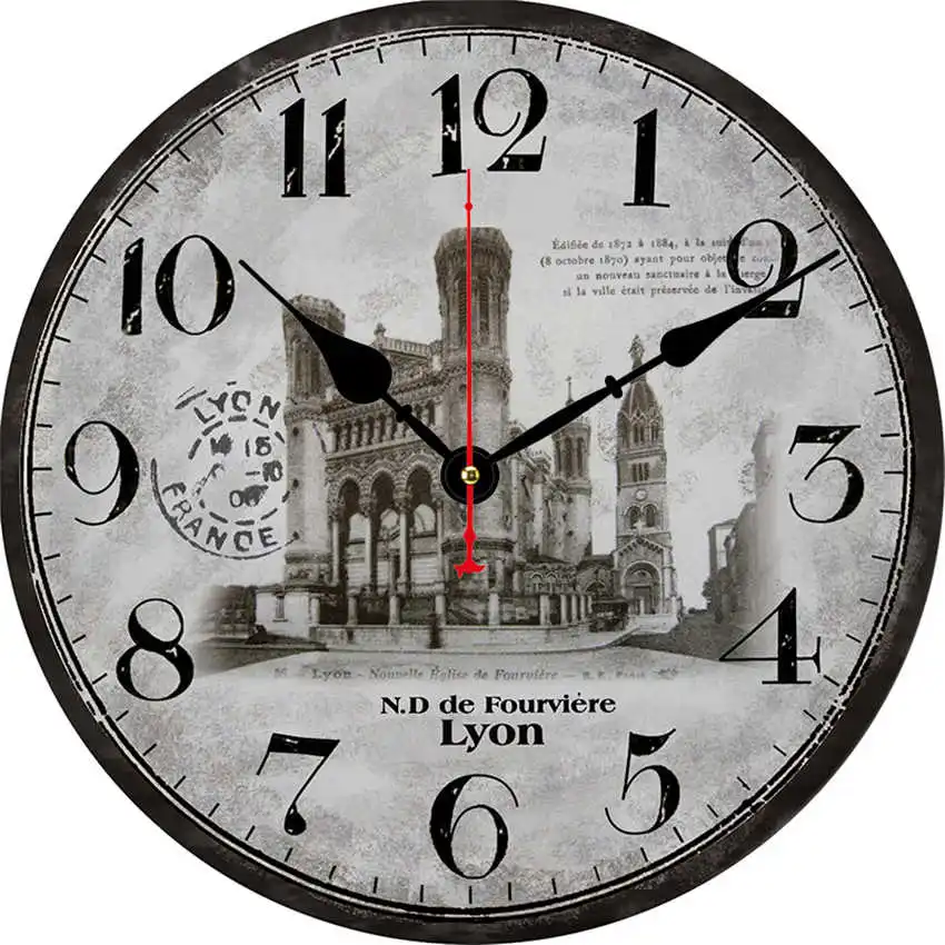 Stamp Scenery Wall Clock,Old Lyon French Style Clock, Battery Operated