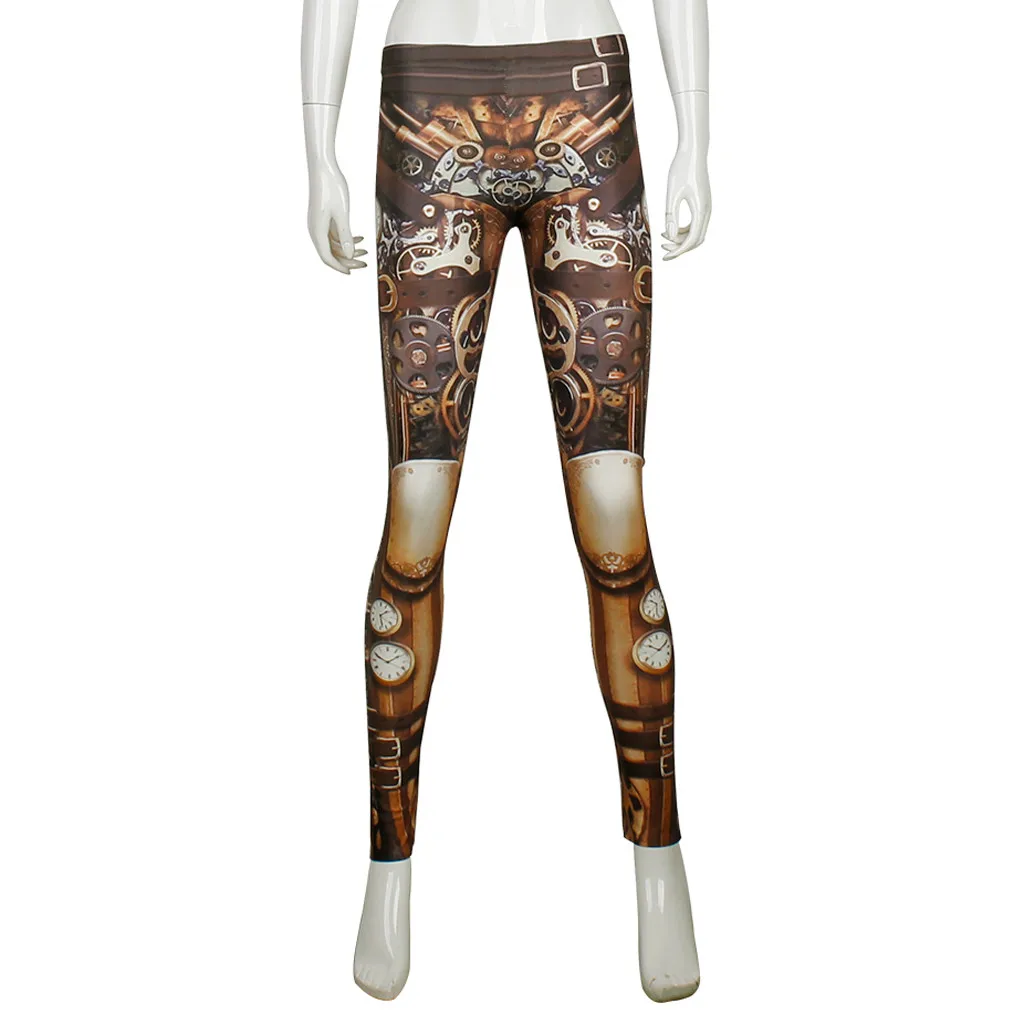 Женские стимпанк леггинсы в стиле ретро комикс Косплей принт Готический Strerchy обтягивающие брюки сетчатые фитнес брюки антицеллюлитные леггинсы F1