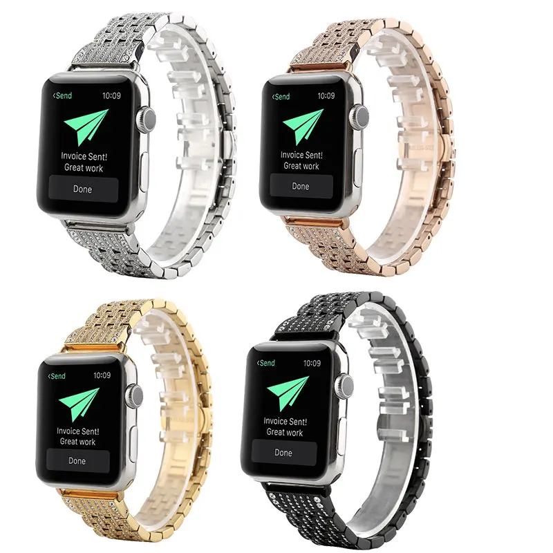Нержавеющая сталь Алмазный кристалл для Apple Watch 5 4 3 2 1 42 38 мм металлический