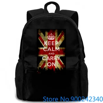 

Vintage Keep Calm and Carry on And Union Jack Flag Black Simple Youth women men backpack laptop travel school adult