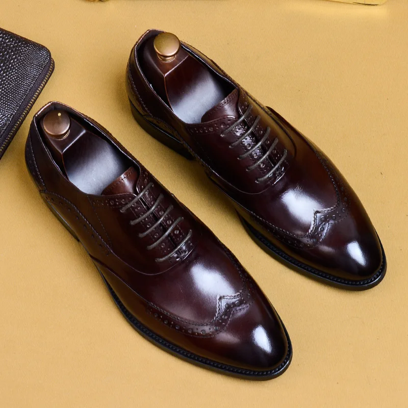 Mens Brogue Shoes Full Grain Leather Retro Italian Design Handmade Wedding