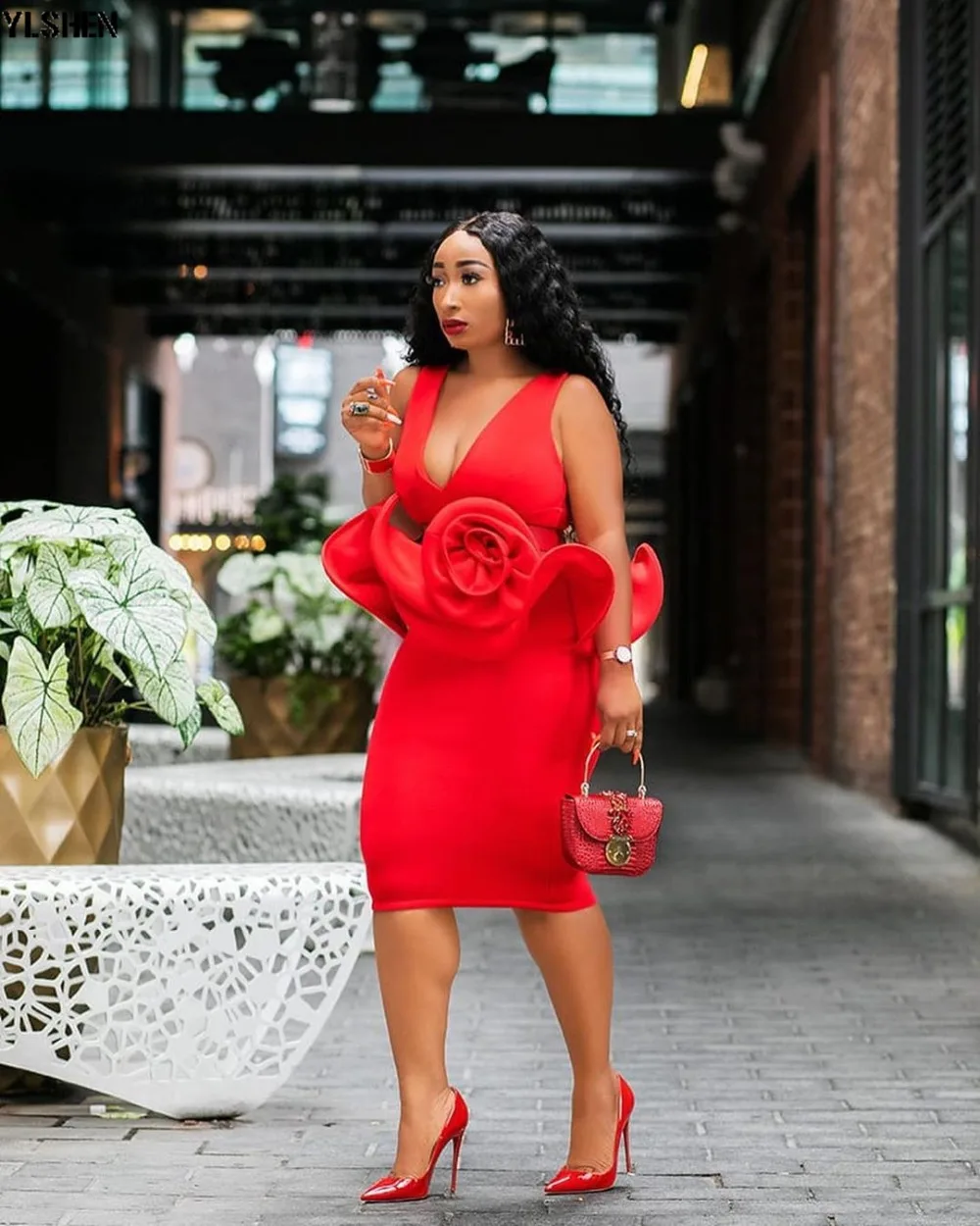 African Dresses for Women Dashiki 2019 New African Clothes Bazin Riche Sexy Slim V-neck Robe Africain Grown Bodycon Africa Dress 04