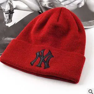 От производителя, вязаная шапка из хлопка NY, шапка для взрослых, мужские теплые головные уборы, женские вязаные модные головные уборы, пара кофейных зимних головных уборов - Цвет: Красный