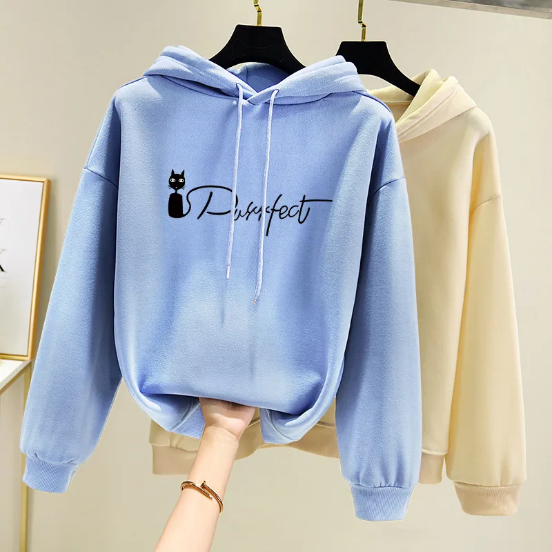 

Simple Sweatshirts Women Hoodie Long Sleeve Cute Cat Hoodie Female Pullover Sweatshirt for Girl