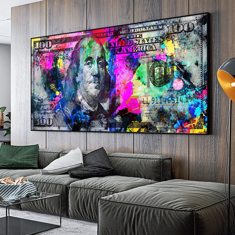 InspirationalArtCanvasPainting100DollarBillMoneyPostersandPrintsGraffitiWallArt