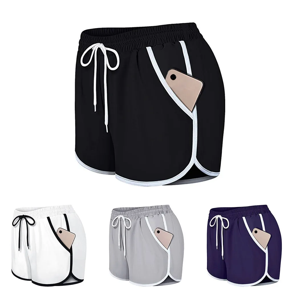 Tennis Shorts Women's Fitness Short Pants Solid Color Run Elastic Wasit Workout Shorts With Liner Pockets Sweatpants Mulher Calç