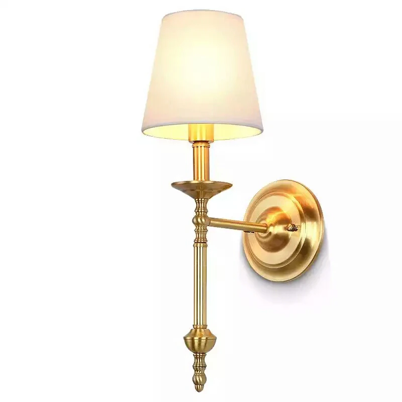 

Noble copper wall lights with fabric shade for bedroom hallway gold luxury bedside wall lamp in hotel corridor brass wall sconce