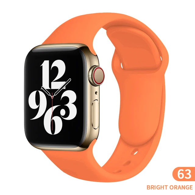 Soft Silicone Sport Band for Apple Watch SE 7 Series 44MM 40MM rubber Watchband Strap on smart iWatch 654321 42MM 38MM bracelet Bright orange