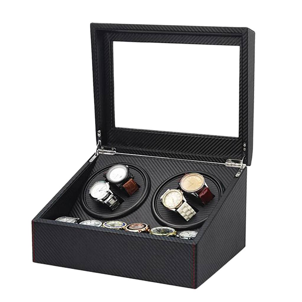 

4 Winder and 6 Slots Carbon Fiber Automatic Watches Storage Silent Motor Watch Winder Organizer Box