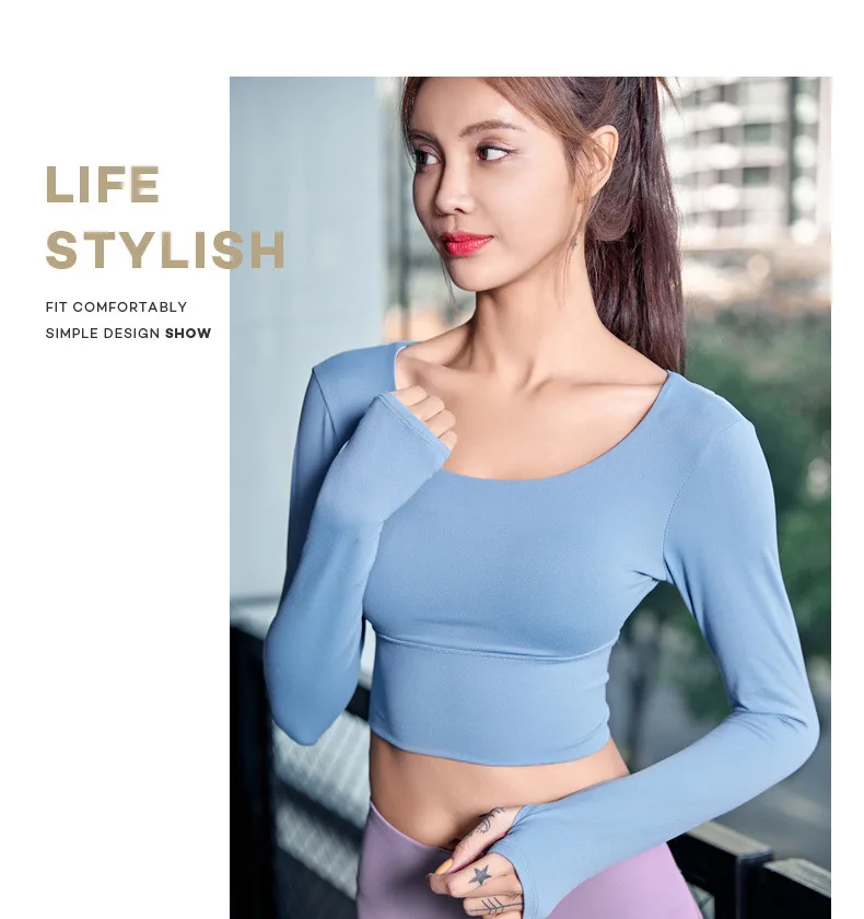 Женский топ для йоги, Спортивная рубашка с длинным рукавом, спортивный топ для фитнеса, женский укороченный топ для спортзала, бюстгальтер с подкладкой, футболка с перекрестной повязкой, спортивный топ для спортзала для женщин