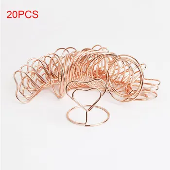 

20 Pcs Desk Top Decorative Card Holder Iron Wire Wedding Home Solid Lovely Stable Heart Shape Reusable Free Standing With Base