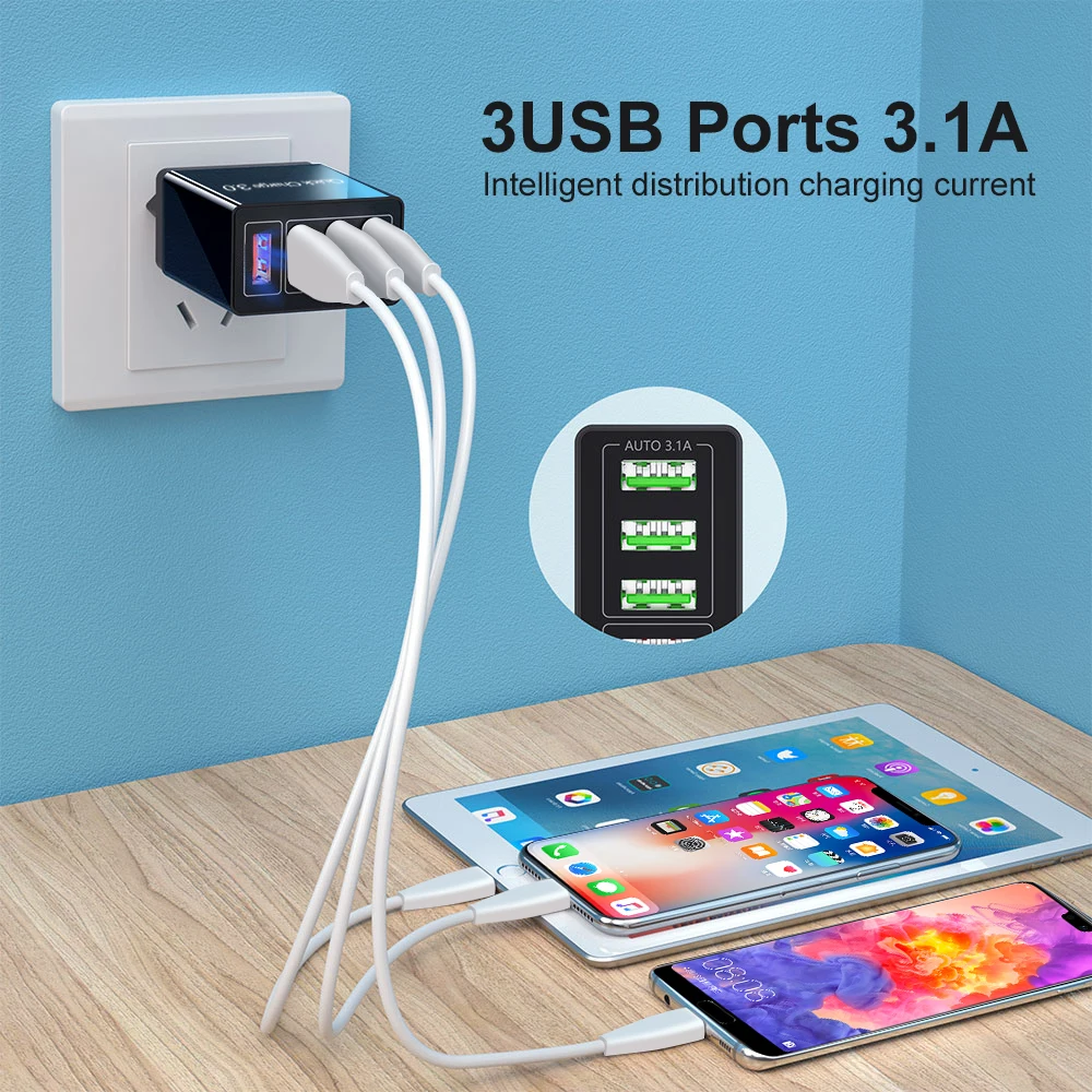 4 Порты Quick Charge 3,0 стены USB Smart Зарядное устройство Адаптер мобильного телефона 5В 3A зарядка Быстрая зарядка для iPhone iPad samsung XiaoMi