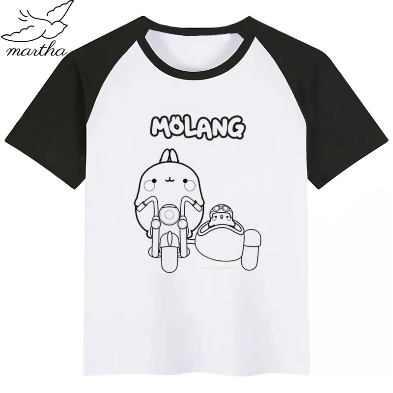 Мультфильм «моланг» и Piupiu Милая футболка с кроликом футболка с круглым вырезом Повседневная летняя детская одежда с короткими рукавами для мальчиков и девочек, футболка