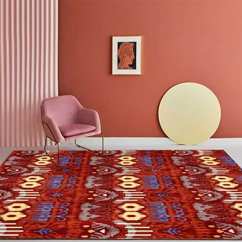 

Ethnic Style Bohemia Red Carpet Living Room American Style Geometric Printed Boho Rug Anti-slip Mat For Kitchen Area Rug Bedroom