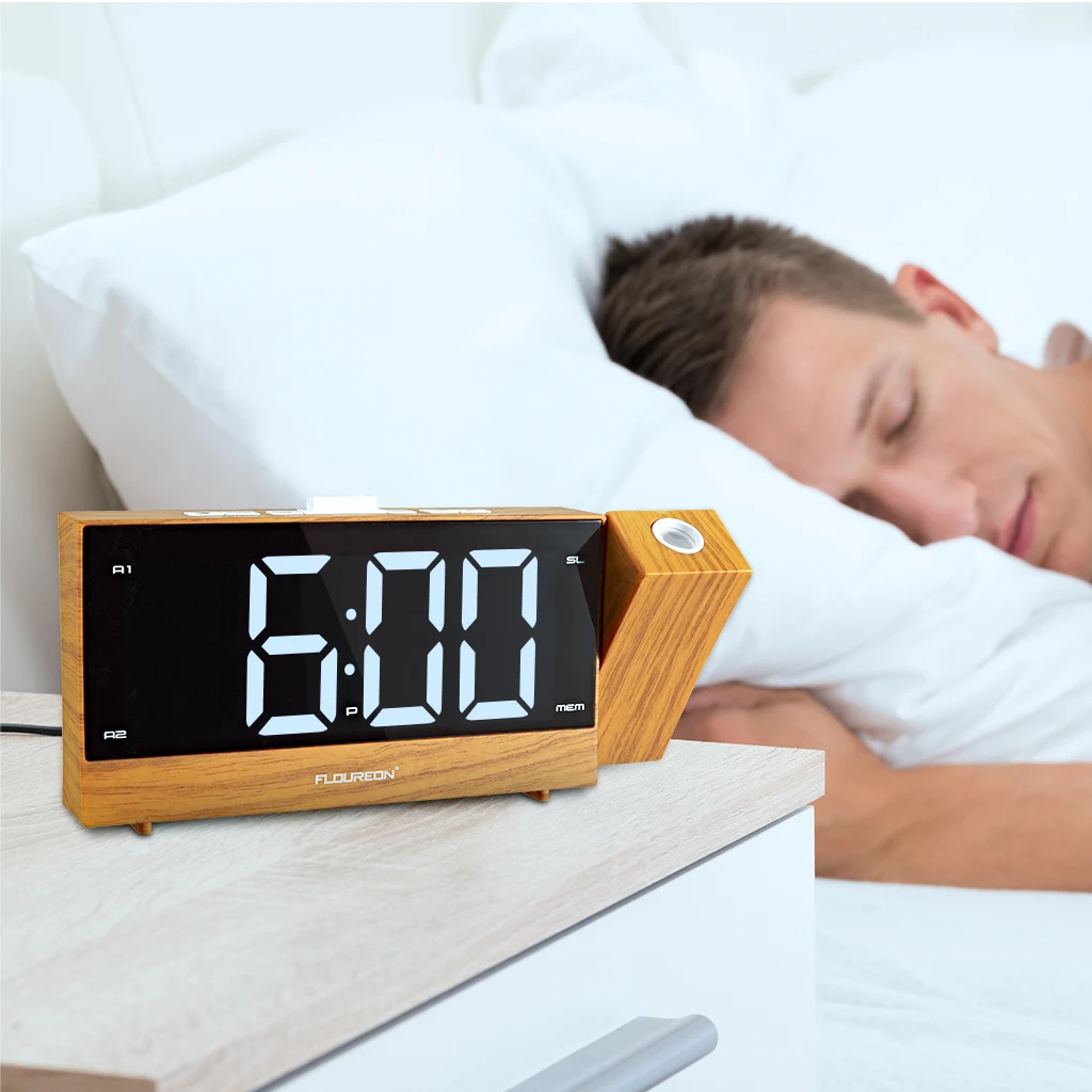 

FLOUREON LCD Projection LED Display Time Digital Alarm Clock Snooze Function With USB Charging Snooze Function Desk Clock