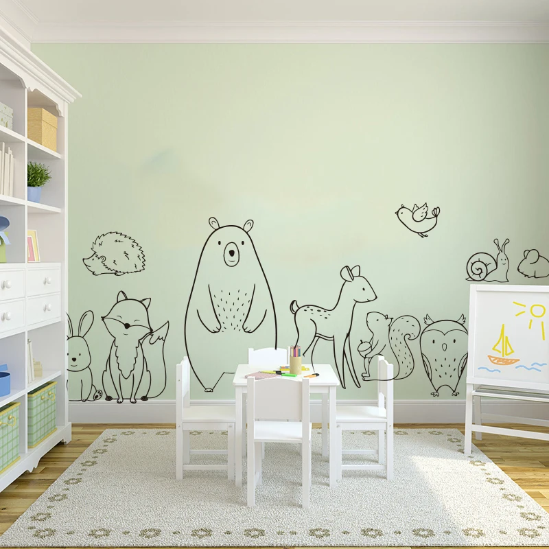 Cartoon Woodland Animals Bear Deer Wall Sticker Baby Nursery Kids Room Forest Pet Fox Wolf Animal Wall Decal Bedroom Vinyl Decor (3)