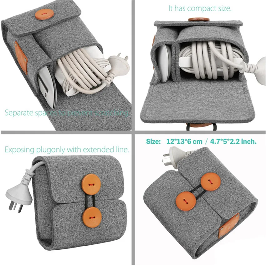 Portable Cable Digital Storage Bag Mini Felt Bag Earphone Mobile Power USB Organizer Mobile Power Data Cable Storage Box