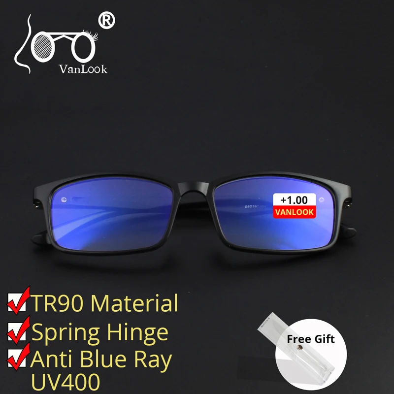 

Anti Blue Light Computer Reader Reading Glasses TR90 Power Optical Frame With Blue Resin Black Plastic Specs Light Unisex UV400