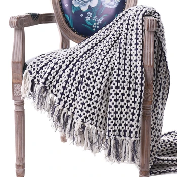 

Battilo Navy and White Chain Link Knit Fashion Throw Blanket 60" x 50"