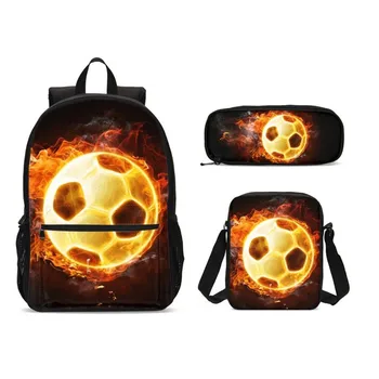 

3D Fire Soccer Football Sports Print School Bags Set Children Backpack Schoolbags Student For Boys Bookbag Mochila Escolar