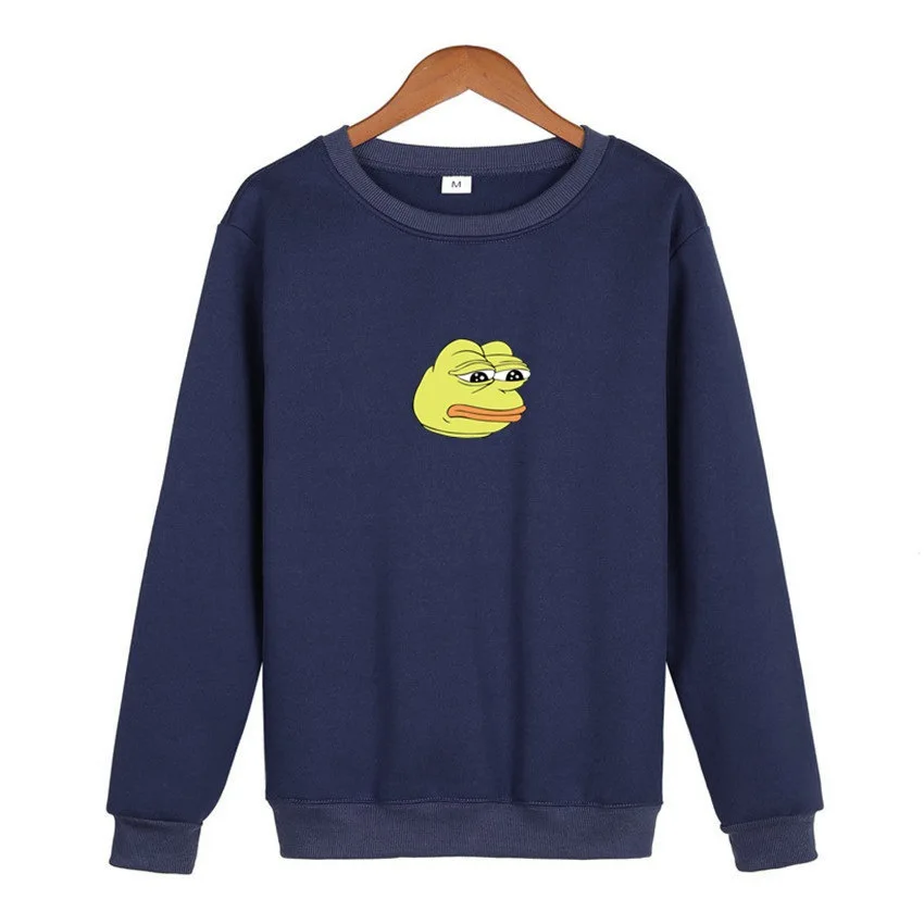 O-Neck Hoodie Sad Frog Print Mens Fashion Brand Sweatshirt Men Women Hoodie Pullover New Autumn Hip Hop Streetwear hoody - Цвет: navy    huang