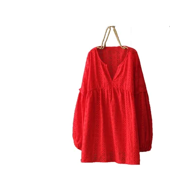 

Chinese Style Womens Tops Autumn New Embroidered Pullover Long-sleeved Cotton Loose Plus Size White Shirt Chemise Blanche Femme