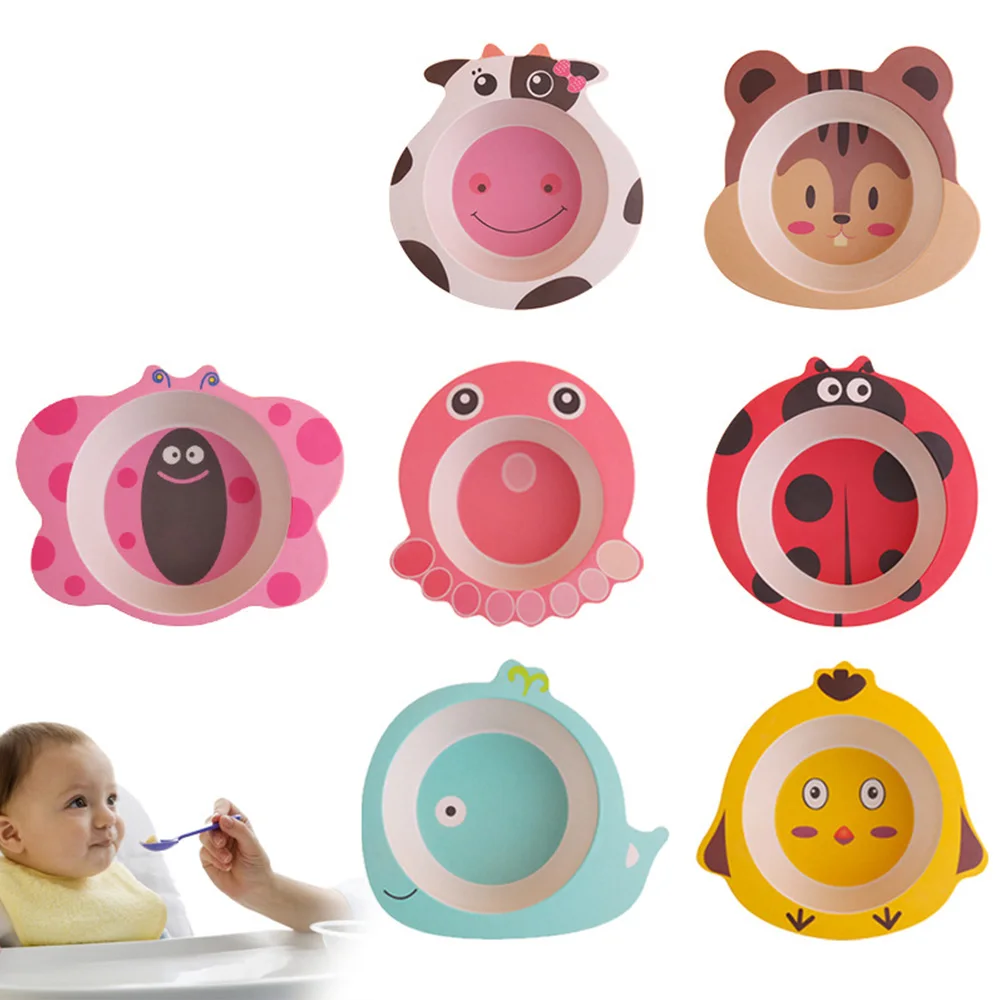 

Dishes Children bowl Feeding Creative Baby Plate Animal Dinnerware Bamboo Fiber Children Plate Cartoon Dishesd Kids Tableware