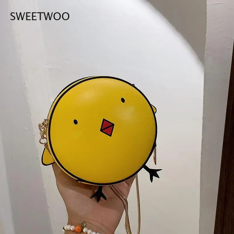 Pu Cartoon Small Bag 2021 New Japanese Girl Personality Cute Cute Chicken Tide Chain Messenger Small Round Bag Shoulder Bag